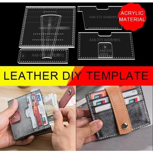 Handmade Leather Card Holder Coin Purse Layout Drawing Diy Design Acrylic Paper Grid Pattern Leather Craft Template