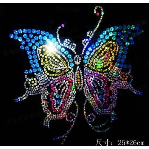 2pc/lot Sequins Laser holographic Butterfly Hot Fix Rhinestones Motif Design Iron On Transfer Motifs Hot Fix Stone