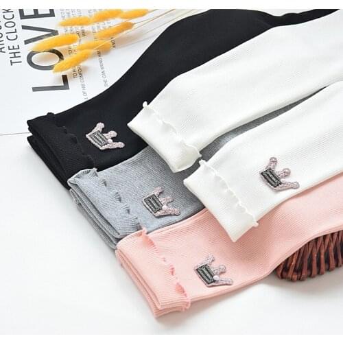 Menoea Girls Leggings Crown Leggings for Kids Cotton Baby Kids Leggins Soild Color Children Knitting Cute Tights Pants Clothing