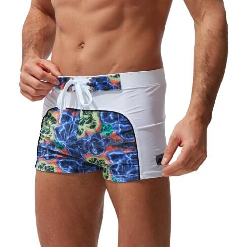 Heavywood Summer Swim Trunks Mens Waterproof Swimwear Swimsuit Color Printed Nylon Boxer Briefs Male Swimming Surf Beach Shorts