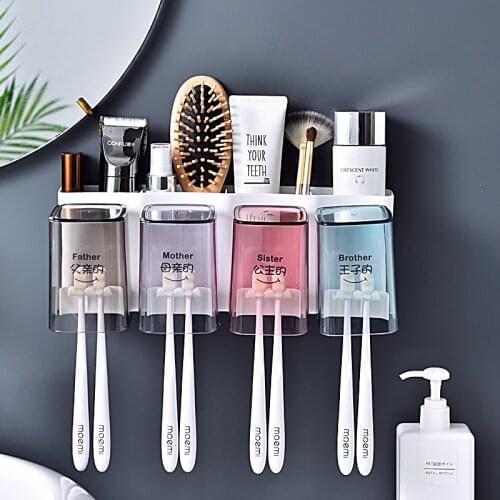 Multifunction Suction Cup Type Toothbrush Cup Holder Bathroom Accessories Toothpaste Squeezer Toiletries Storage Rack