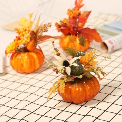 Simulation Pumpkin Table Pendulum Harvest Festival Halloween Autumn Color Decoration Props Maple Leaf Pomegranate Home