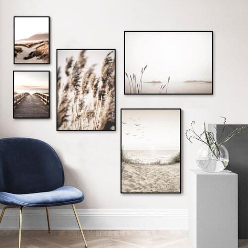 Beige Landscape Posters And Prints Bohemian Decorative Canvas Painting Printable Beach Bridge Art Mural Living Room Home Picture