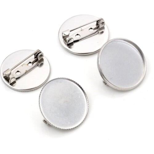 No Fade ) 10pcs 20mm Inner Size 2 Style Stainless Steel Material Brooch Style Cabochon Base Cameo Setting Charms Pendant Tray