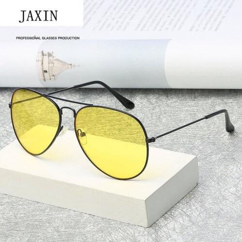 JAXIN Night vision glasses men driver driving flying sunglasses women yellow metal frame eyesight night vision goggles UV400