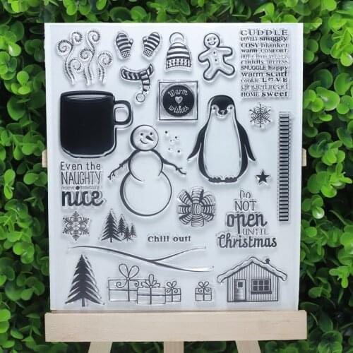 Big size tansparent clear stamps cuddle cosy blanket Glove hat Hot Chocolate for Scrapbooking/Card Making set decoration supply