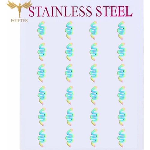 Sexy Woman Snake Stud Earrings Golden Colorful Stainless Steel Jewelry Personality Gothic Unisex Earrings Wholesale