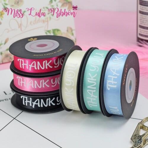 Valentines Day Series 5M/Roll 16mm THANK YOU Single-Sided Polyester + Ink Printing + Bronzing Ribbon DIY Decorative Ribbon