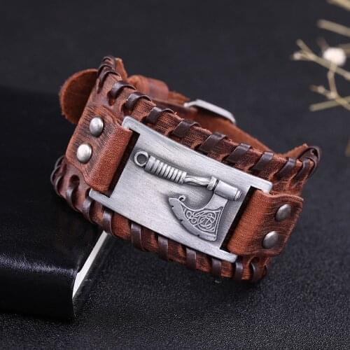 LIKGREAT Viking Wristband Cuff Braid Leather Bracelet Amulet Jewelry Accessories Celtics Knot Tailsman Axe Slavic Charm Bracelet
