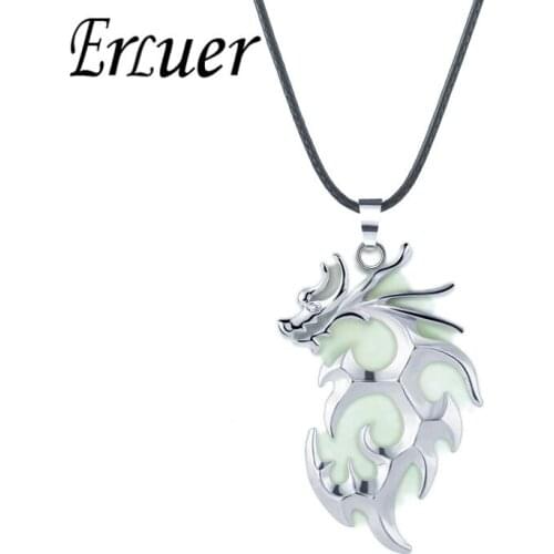 ERLUER Dragon Luminous Pendant Necklaces Glow In The Dark Gold Charm Necklace Halloween gift Fashion Necklace For men