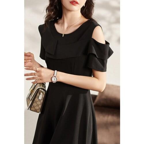 Vimly Mini Dress for Women 2021 Summer Office Ladies Temperament Hollow Sexy Black Dress Ruffles A-line Dresses Vestidos F8236