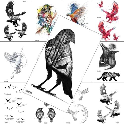 Black Eagle Forest Mountain Temporary Tattoos Realistic Sticker Body Art Drawing Arm Legs Tatoos For Men Waterproof Tattoo