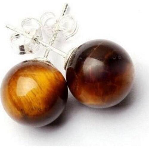 Jewelry Free Shipping Fashion New 10mm Natural Yelow Tiger Eye Stone 925 Sterling Silver