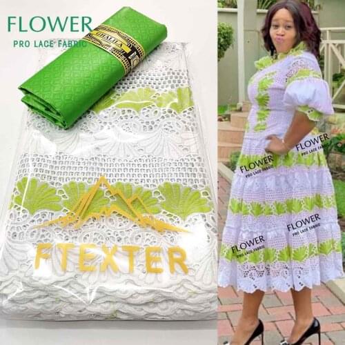 Green 2.5+2.5 Yards Swiss Voile Lace In Switzerland With Bazin Riche Fabrics 2021 Ankara Dry Lace Stones Basin Riche Fabric