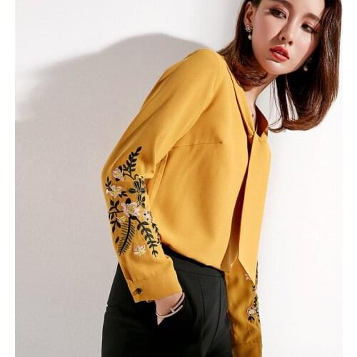 QA268 Loose V-neck plus size women clothing formal shirt long sleeve chiffon blouse female elegant embroidery ladies tops