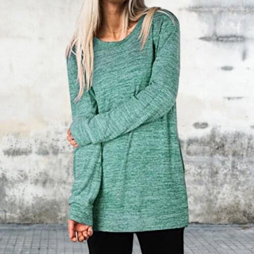 Women Loose Shirt Long Sleeve Blouse Round Neck Top With Pockets Ladies Pullover Tee Shirt O Neck Solid Color Clothing