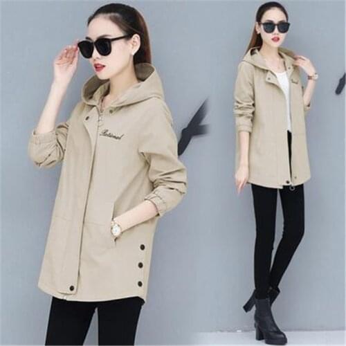 Female Outerwear Loose Thin Coat Tops New Womens Jackets 2021 Spring Autumn Coats Hooded Long-Sleeve Casual Windbreaker