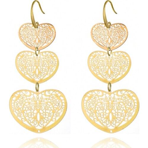 Gold Silver Color Korean Hollow Love Heart Long Earrings For Women Simple Charm Ear Jewelry 2020