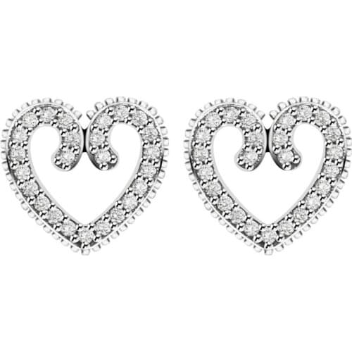 Authentic 925 Sterling Silver Earrings for Women Heart Swirls Clear CZ Earrings Engagement Wedding Gift Original Jewelry brincos