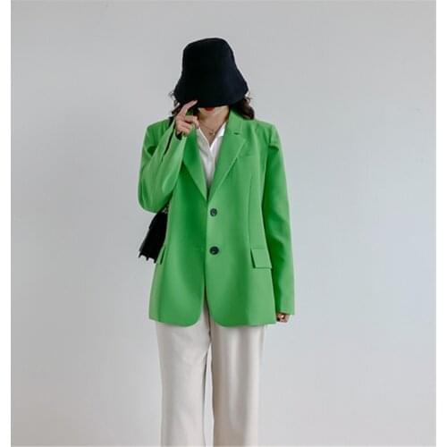 High-Quality Office Ladies Blazer New Autumn 2021 Student Suit Jackets Loose Single-Breasted Green Blazers For Women Tide G1116