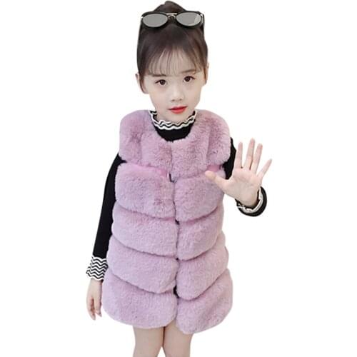 Cute Thick Warm Girls Artificial Fur Long-Vest Age for Girls Baby Waistcoat Girl Kids Sleeveless Coats Fashion Children Vest