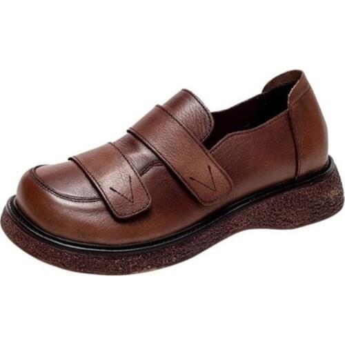 ZXRYXGS High-quality Full Genuine Leather Shoes Soft Sole Flat Shoes Round Head Loose Comfortable Women Shoes New 2021 Tide Shoe