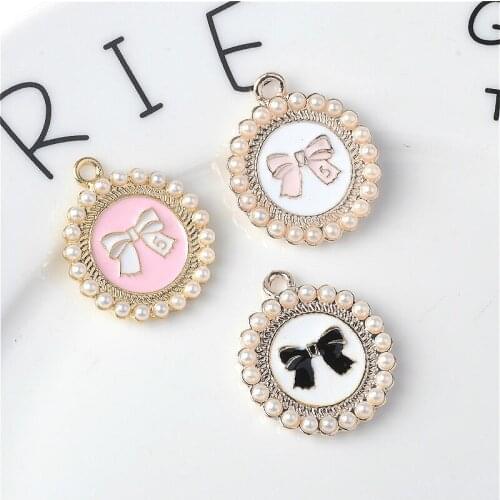 10Pcs 2.4*2.9cm Sweet Cute White Pearls Metal Pendat Charms For DIY Making Earrings Necklace Jewelry Accessories Supplies