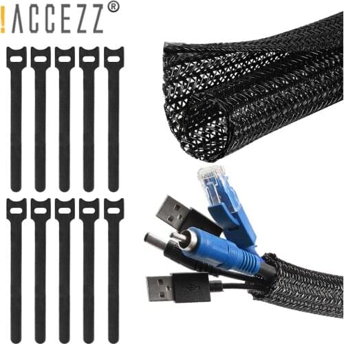 !ACCEZZ Dropship 12 Pcs Cable Sleeve Wire Winder Clip Charger Organzier PET Expandable Nylon Sleeving Management Cord Protection