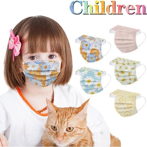 50pc Flowers Print Children Disposable Mask 3-layer Mascarillas Desechables Mondmasker Jetables Kids Halloween Cosplay Masque