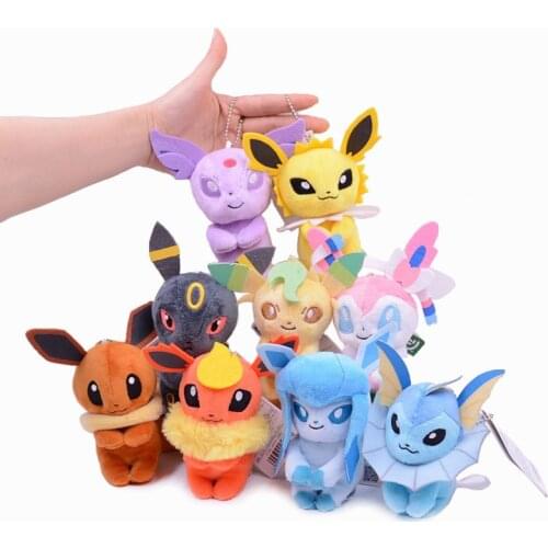 9Pcs/Set Anime Pokemon Cute Q Version Eevee Plush Toy Doll Key Chain Creative Cartoon Stuffed Bag Pendant Girl Gift