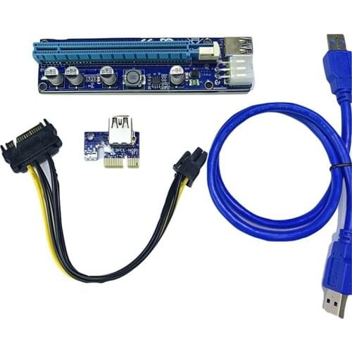 AU42 -PCIE1X to 16X Extender Riser Raiser Card Adapter SATA 6Pin USB3.0 Cable