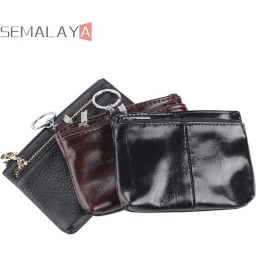 Free Shipping Coin Wallet Keychain Money Clip Purse Cowhide Leather With Zipper Card Bag Small For Unisex Latest Design Style