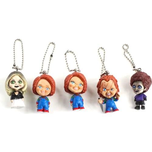 4cm 5pcs/set Horror Movie Childs Play Chucky Bride of Chucky & Son Doll Keyring Keychain Pendant Figures Toys