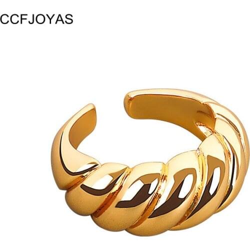 CCFJOYAS European and American Gold Silver Color twist Open Ring Female Big Large Screw Big Twist Resizable Rings Wholesale