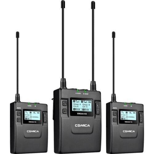 COMICA CVM-WM300 Metal UHF Wireless Mono/Stereo Lavalier Interview LCD Microphone,Built-in Battery for DSLR Camera Camcorder