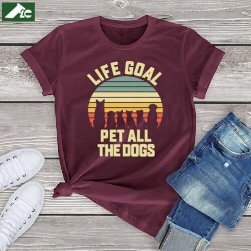 Funny Dog Life Goal Graphic T Shirts for Women Kawaii Clothes Unisex Mens Tops Pet All The Dogs Vintage Oversized Woman Tshirts