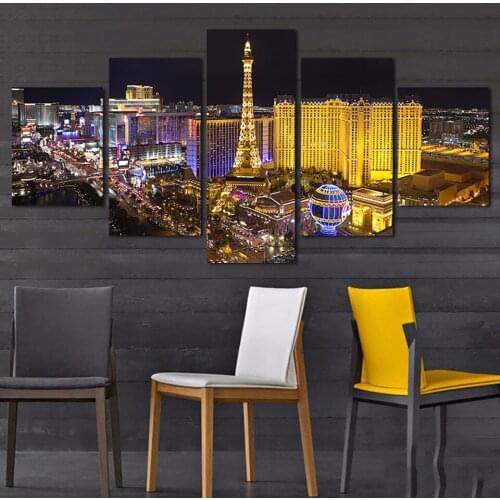 Hd 5 Piece Set Modern Fashion Night Scene Canvas Painting France Paris Eiffel Tower Picture Home Art Poster Decor No Frame Mural