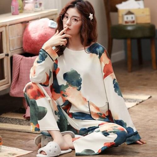 Cotton Pajamas For Women Solid color Round Neck Pyjamas Large Size Nightwear M-XXXL Fashion Sleepwear Cute Homewear suit Pijamas