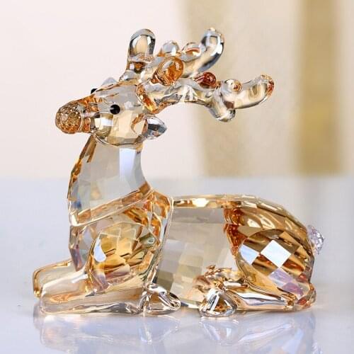Crystal Cartoon Cute Sika Deer Figurines Car Ornament Aniaml Paperweight Wedding Gift Multicolor Interior Lady Favor Gift