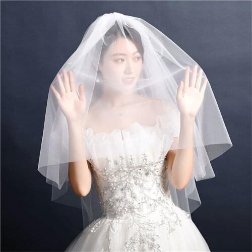 Classic Short Puffy 2 Layers Bridal Veil Elbow length White Wedding Blusher Veils with Metal Comb Velos de Noiva Accessories