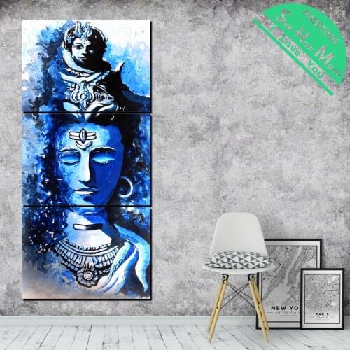 3 Pieces Blue Buddha Pictures HD Printed Canvas Painting with Pictures Decoration for Living Room Poster Artwork Peace Light