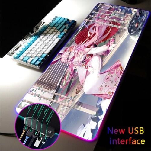 MRGLZY Honkai Impact USB HUB RGB Mouse Pad Drop Shipping Four USB Ports Anime Girl Yae Sakura MousePad Gamer Accessories DeskMat