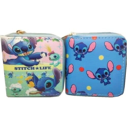 Disney Donald Duck Anime PU Zipper Purse Cartoon Girls Cute Wallet Yellow Small Handbag Card Bag Change Bag Duffy Stitch Blue