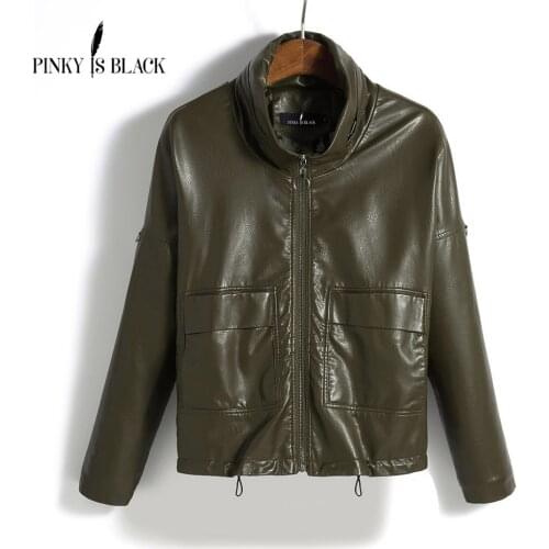 Pinky Is Black Leather Jacket Women Spring Autumn Leather Coat Women Short Loose Motorcycle Leather Clothing Female Outerwear