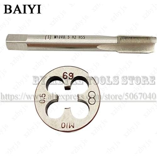 M10X0.5 M10*0.5 standard machine tap straight groove tap circular plate die hand tool set round tapping die tapping thread kit