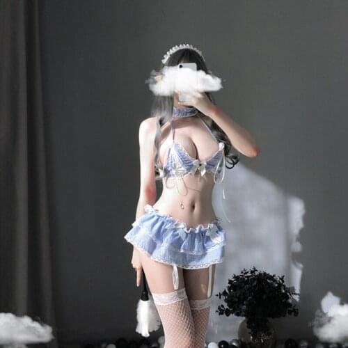 Sweet kawaii Bra Set Sexy Outfit Uniform Lace Erotic Lingerie for Woman School Girl Sailor Cosplay Halloween Mini Skirt