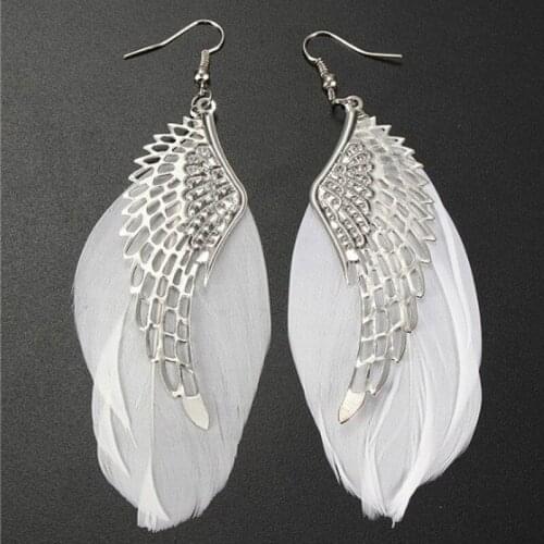 Minar Fairy Shiny Rhinestone Hollow Angel Wings Drop Earrings for Women White Feather Statement Dangle Earring Wholesale Jewelry