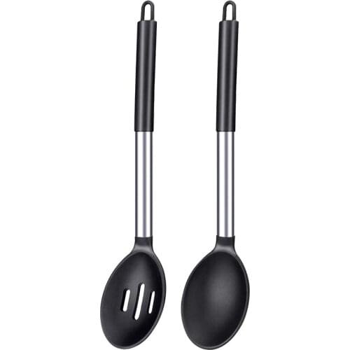 Pack of 2 Large Silicone Cooking Spoon,Non Stick Solid Basting Spoon,Heat-Resistant Kitchen Utensils for Mixing