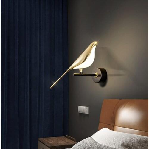 FKL Nordic Bird Wall Lamp Simple Double Head Wall Lamp Bedroom Bedside Living Room Aisle Lamp magpie LED Lamps