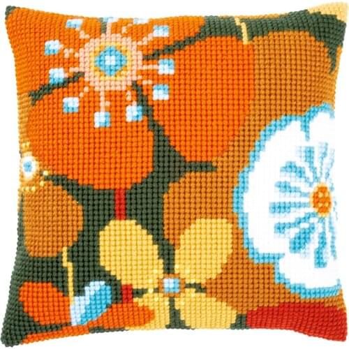 DIY Cross Stitch Cushion Cover Retro Flowers Needlepoint Kits Printed Canvas Chunky Yarn Cross-stitch Pillow Case Arts & Crafts